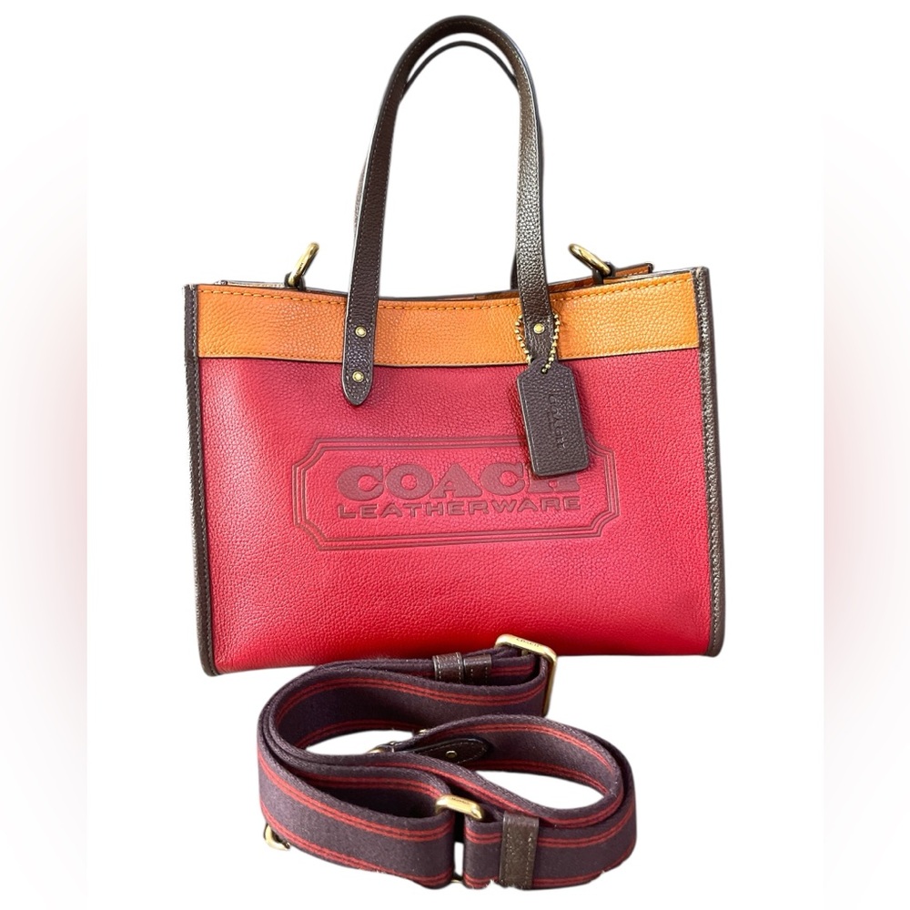 Coach Red and Orange Structured Leather Tote